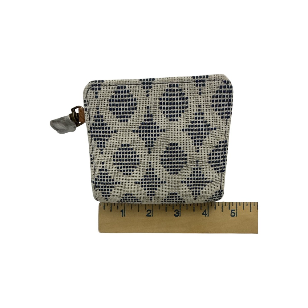 NWT Thirty-One Woven Bifold Wallet Navy Cream Zip Coastal Preppy Resort - Picture 7 of 9
